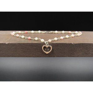 8" Sterling Silver Small Love Heart Charm Dainty Bracelet Vintage Elegant